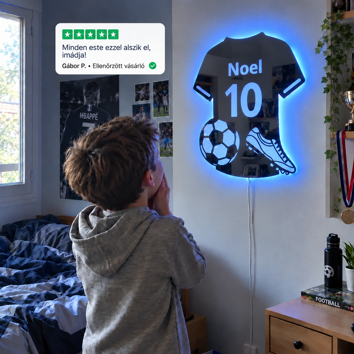 Lumigól focis LED tükör